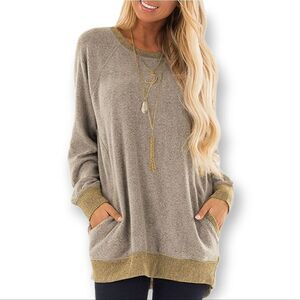 NWT AUSELILY Women's Long Sleeve Round Neck Casual Sweatshirt Tunic w/ Pockets